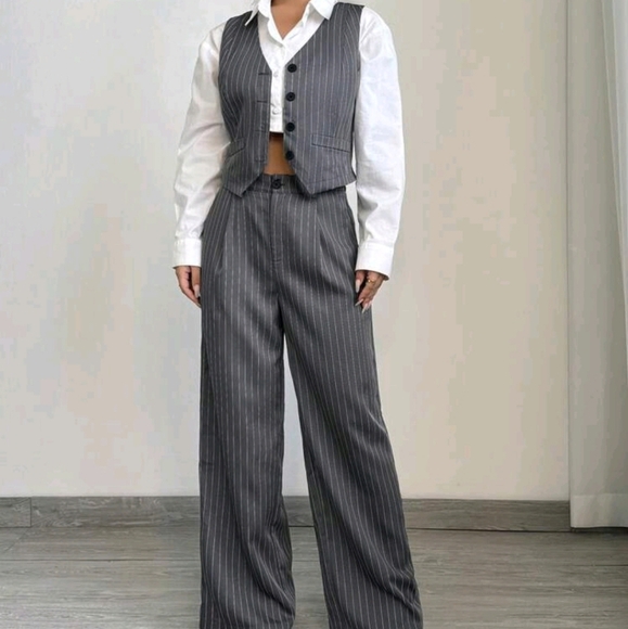 Women Casual Striped Vest + Women Casual Suit Pants Set - Picture 4 of 6